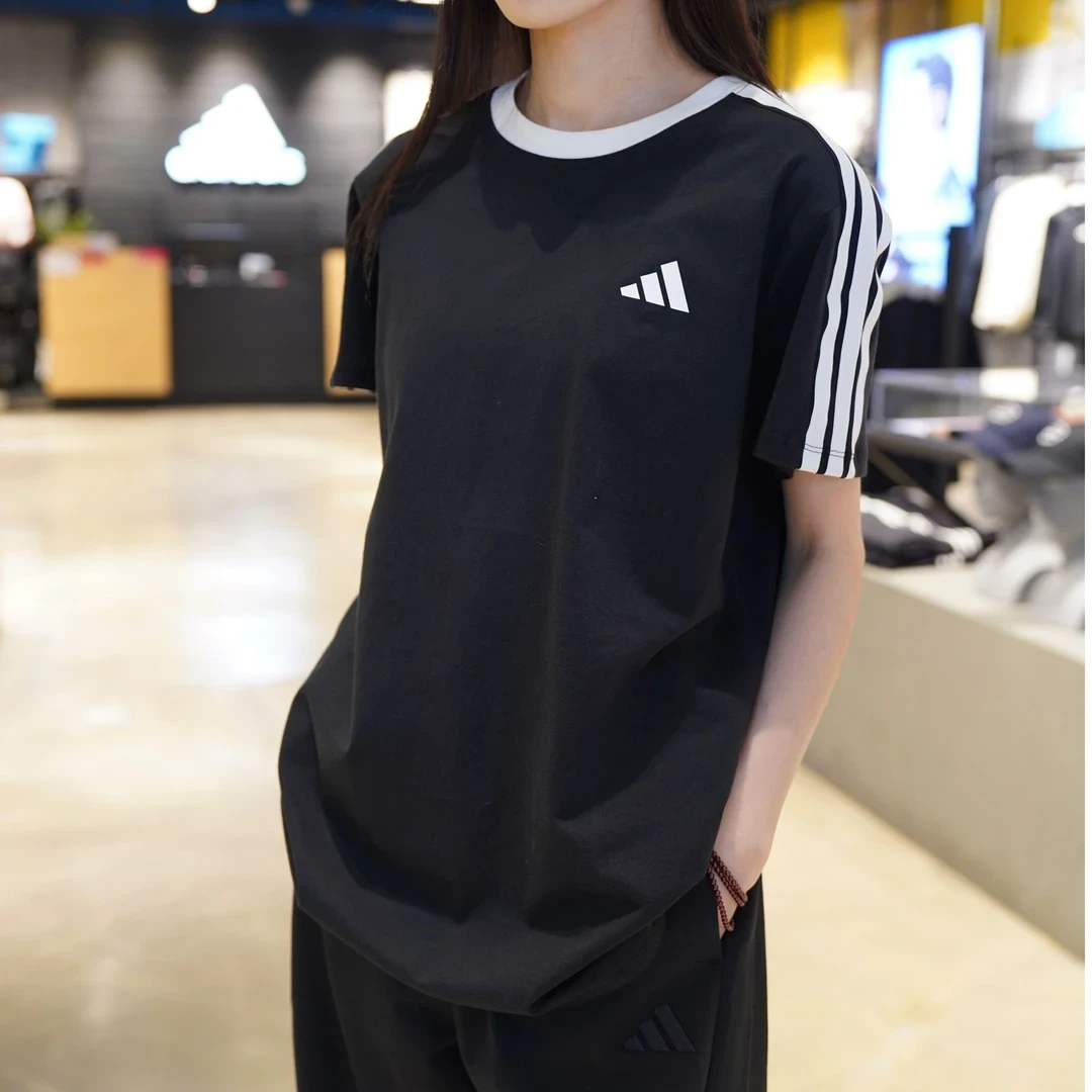 Adidas阿迪达斯短袖女夏季新款三条纹圆领T恤透气运动上衣 JY7612