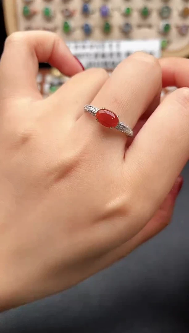 银S925镶嵌戒指翡翠一物一证一礼盒