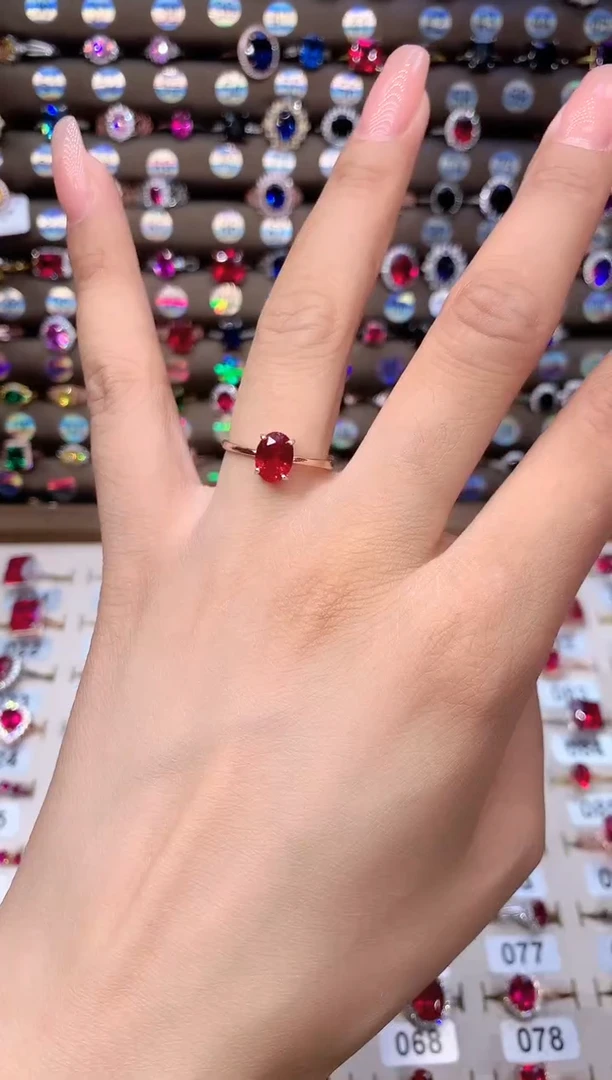 红宝石戒指银S925镶嵌68酒红玫瑰金