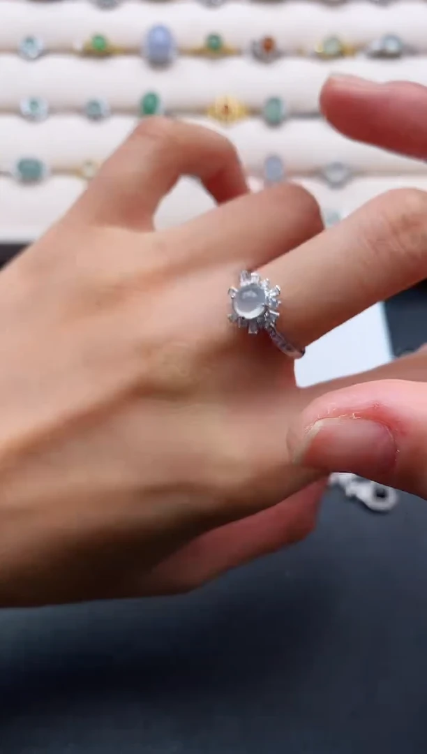 银S925镶嵌戒指翡翠4444444+9