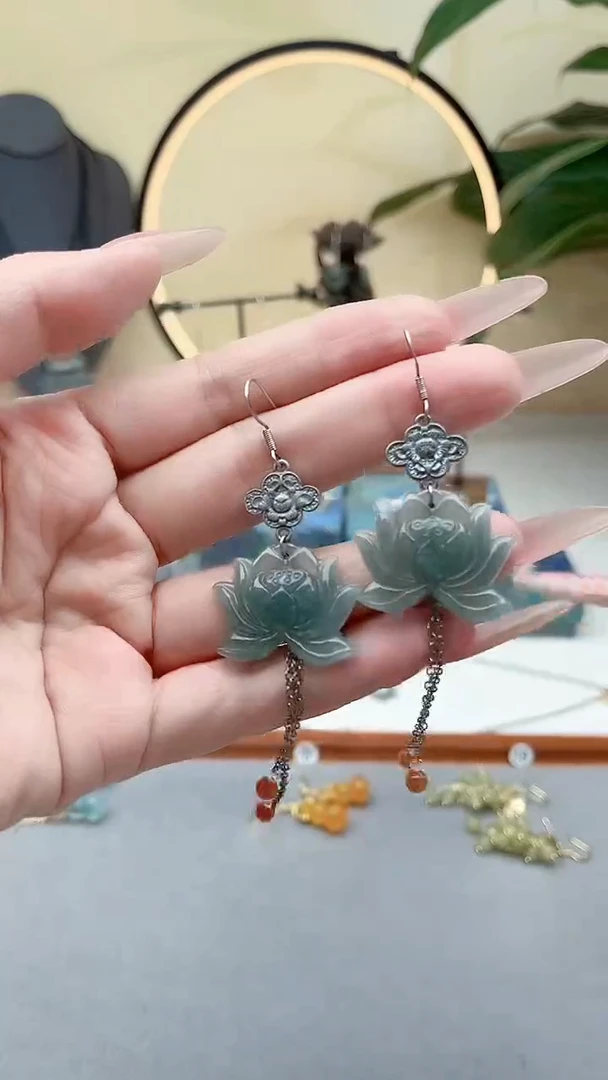 未镶嵌翡翠耳饰00翡翠荷花大大大