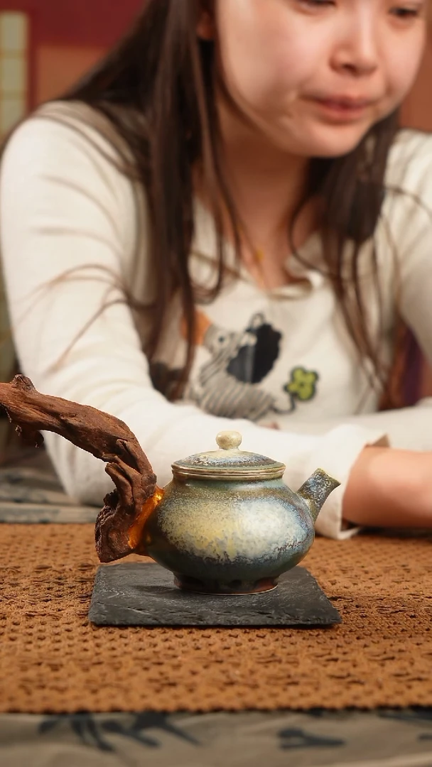 原创柴烧缮木茶壶