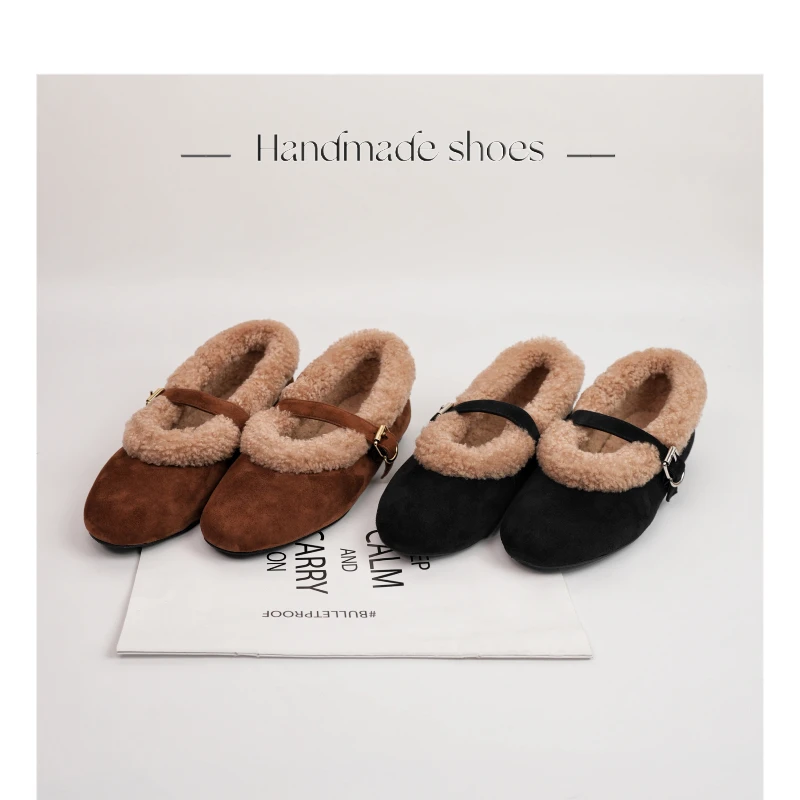 【Dhh】跟2cm•羊反皮+珍珠羔毛•一字带毛毛鞋女浅口玛丽珍保暖单鞋