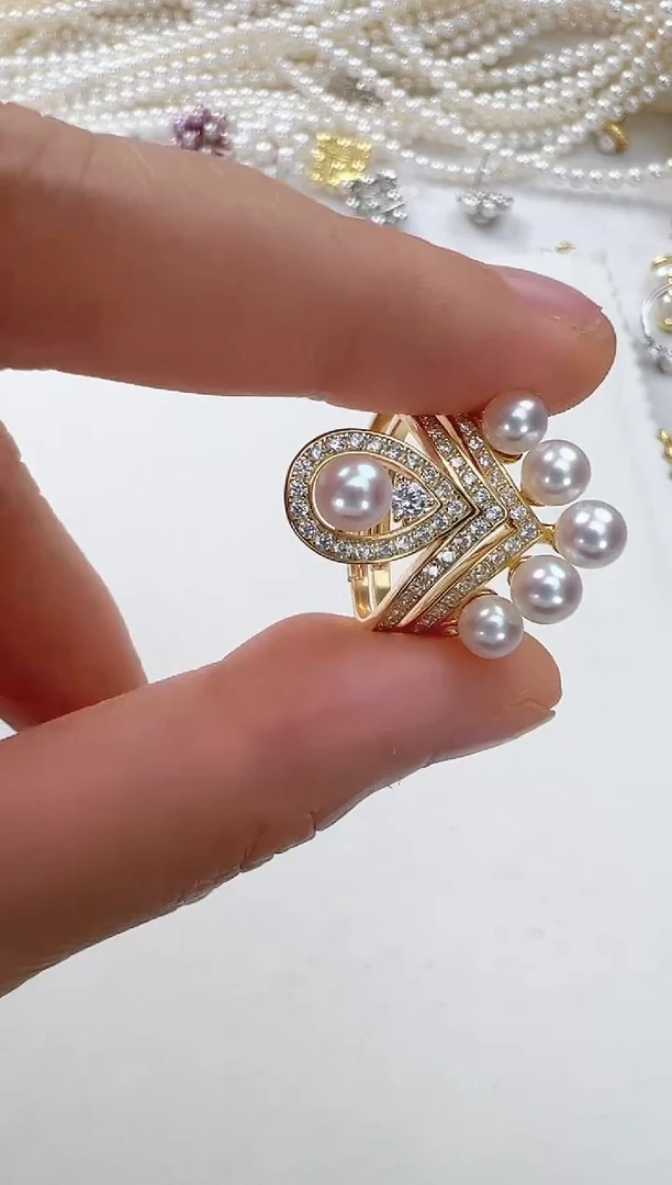 【闪购商品】淡水珍珠戒指银S925镶嵌金色皇冠