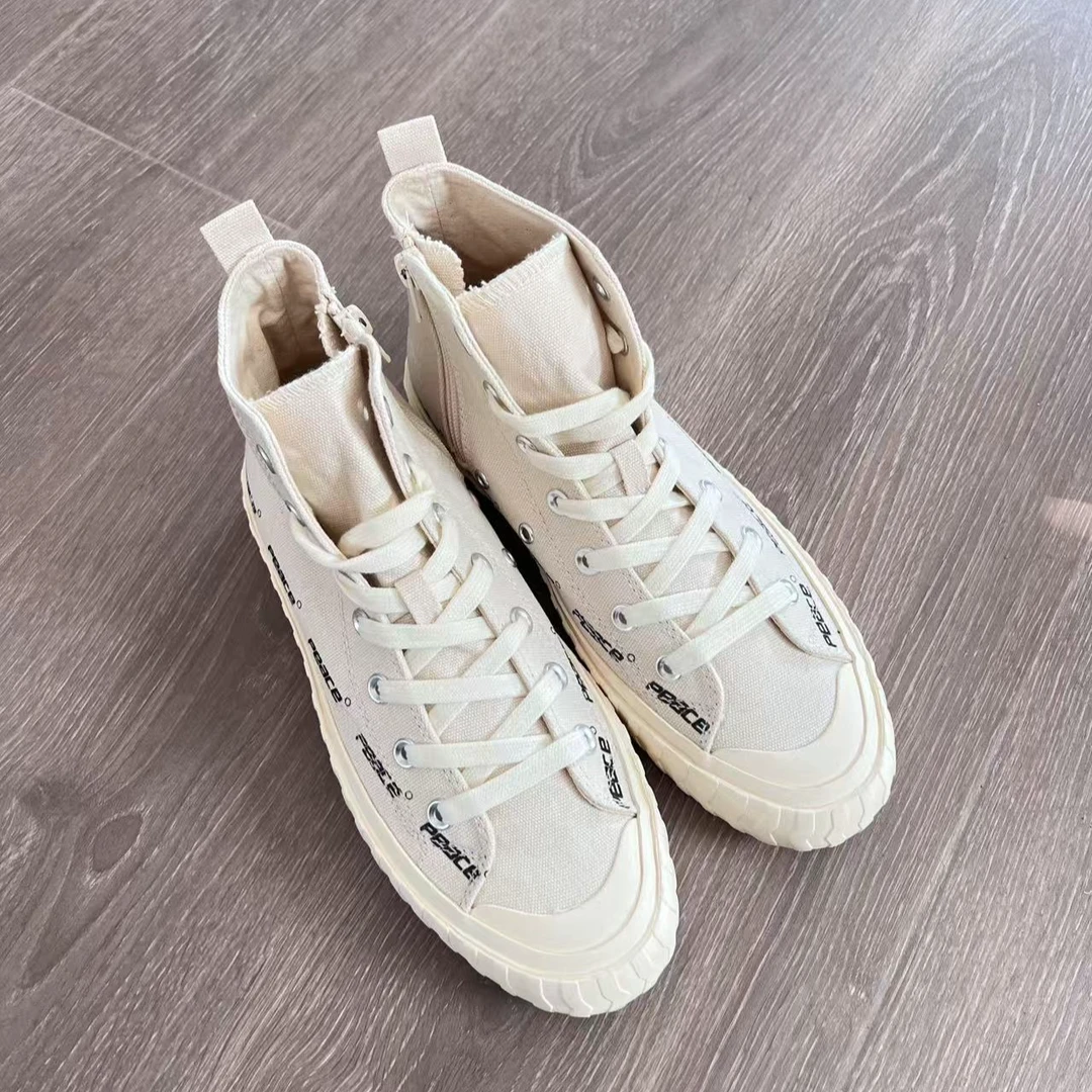 1120-帮面印花拉链设计高帮帆布鞋