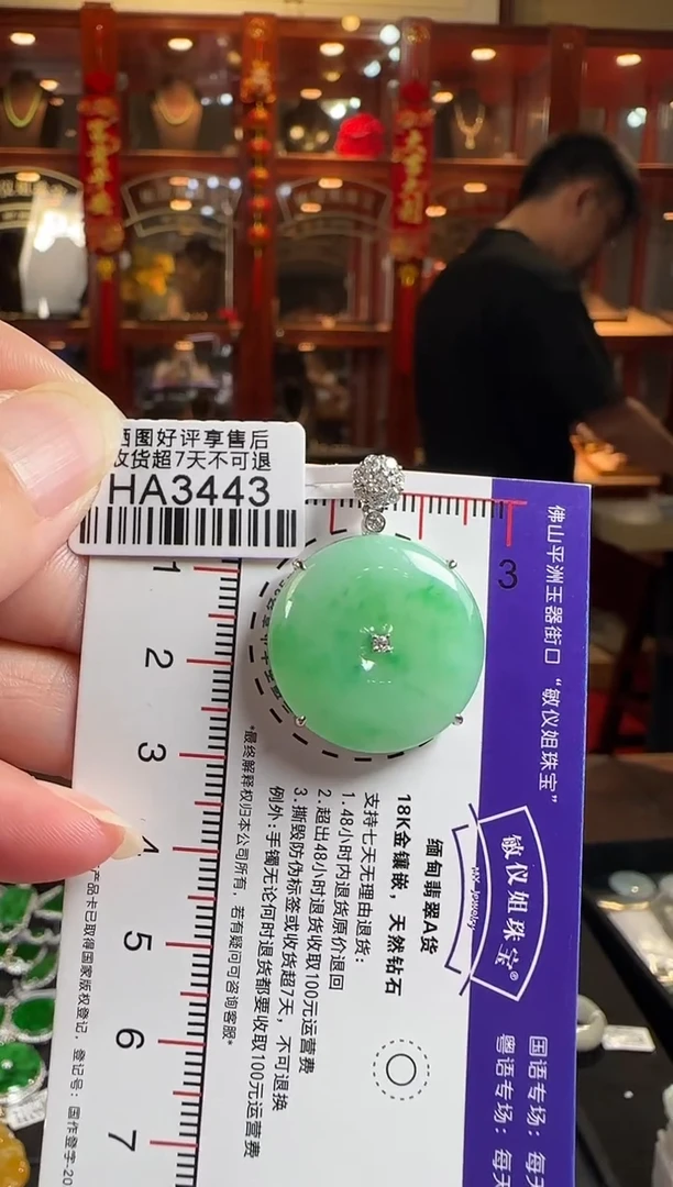 颈饰18K金镶嵌翡翠HA3443绿平安扣