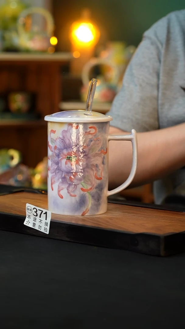 杯手绘心瓷陶瓷浮力微瑕介意勿拍
