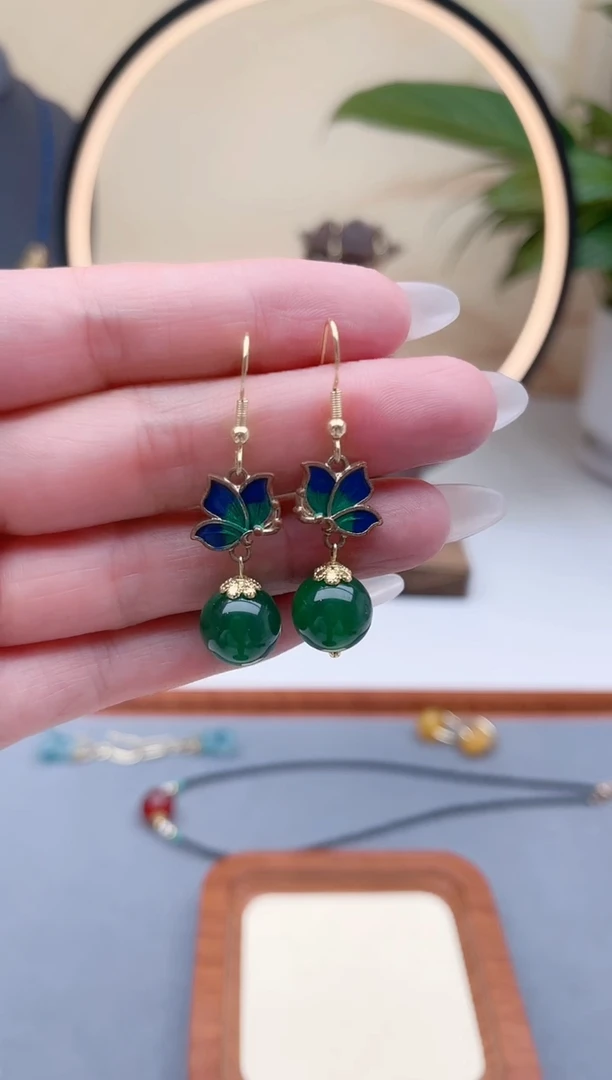 玛瑙/玉髓耳饰银S925镶嵌635