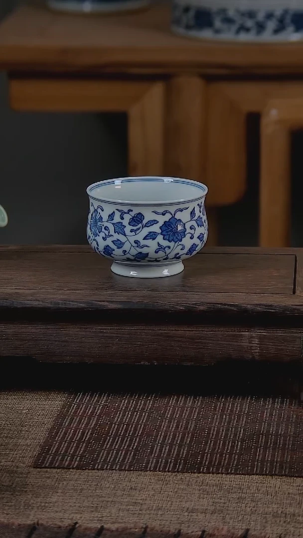 折葵非器手工手绘缠枝莲炉式杯