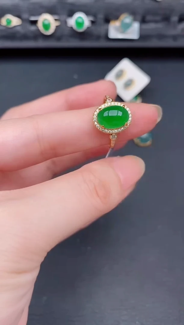 银S925镶嵌戒指翡翠天然a货翡翠255