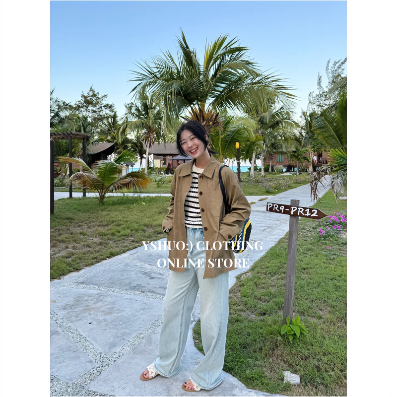 YSHUO【源于复古】简约时尚休闲复古风外套  3702