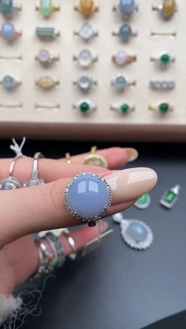 银S925镶嵌戒指翡翠一物一证一礼盒