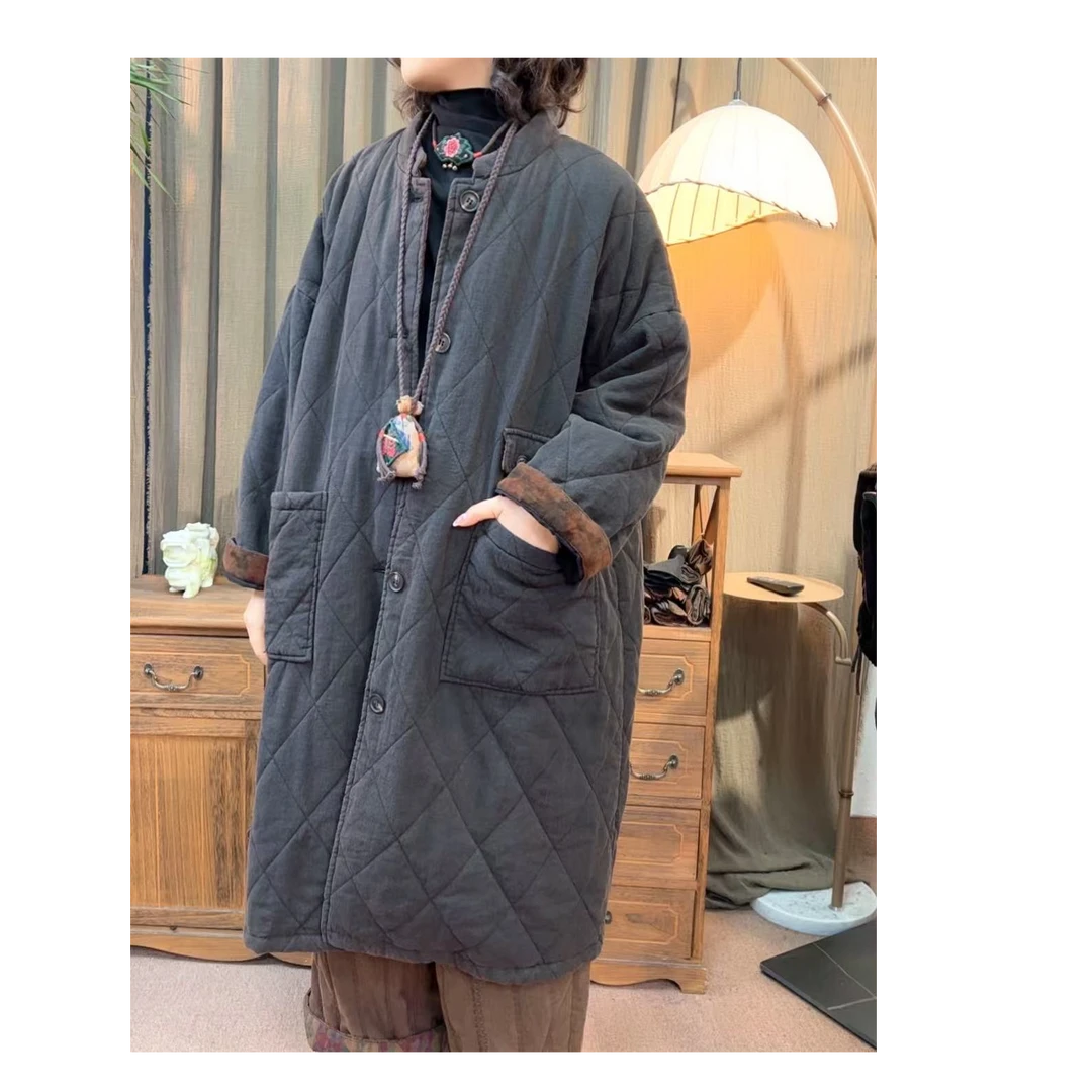 那年 2462新款亚麻立领夹棉袍子（衣长100胸围140）