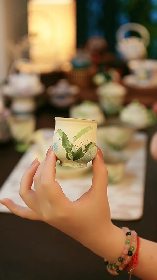 陶瓷茶具铃兰花布袋杯