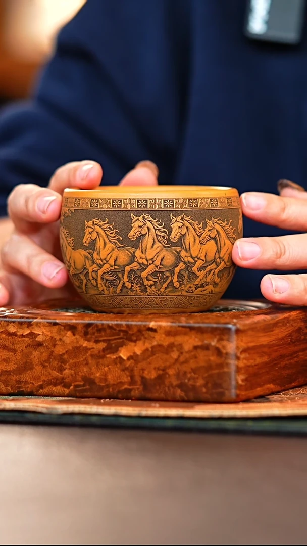 茶杯紫砂段泥八骏杯