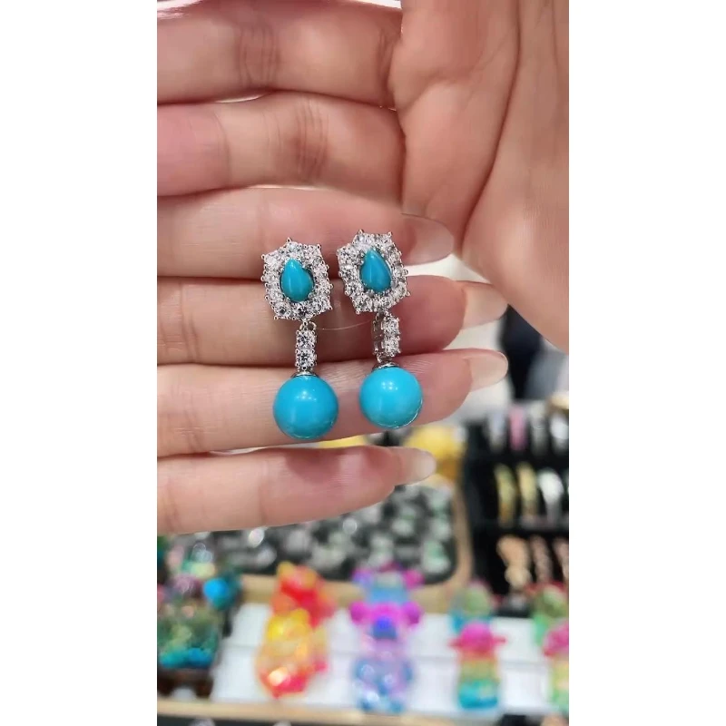 S925银镶嵌绿松石耳饰