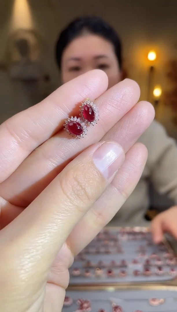 银S925镶嵌耳饰红宝石耳饰