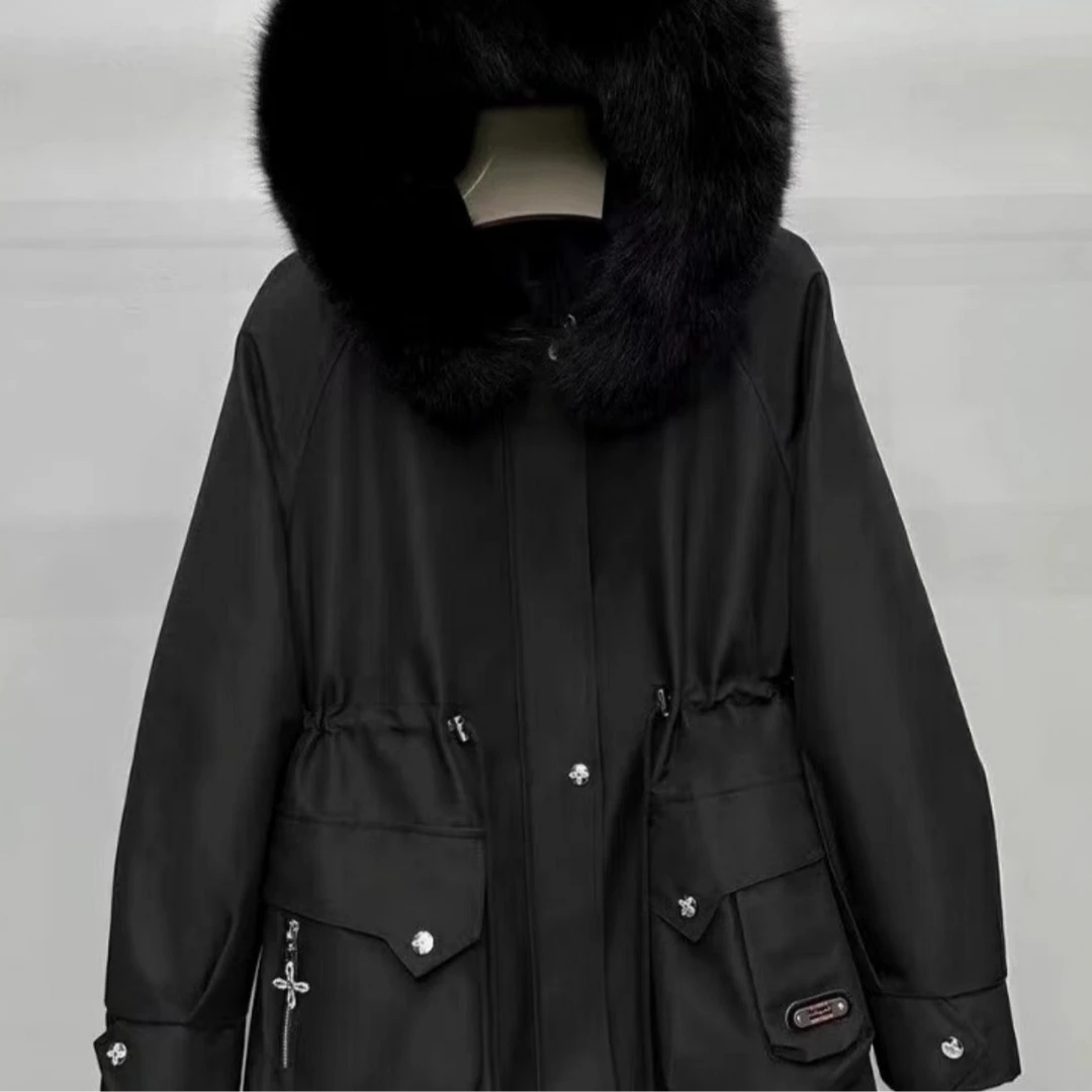 D新款女士高定兔毛内胆派克服皮草外套