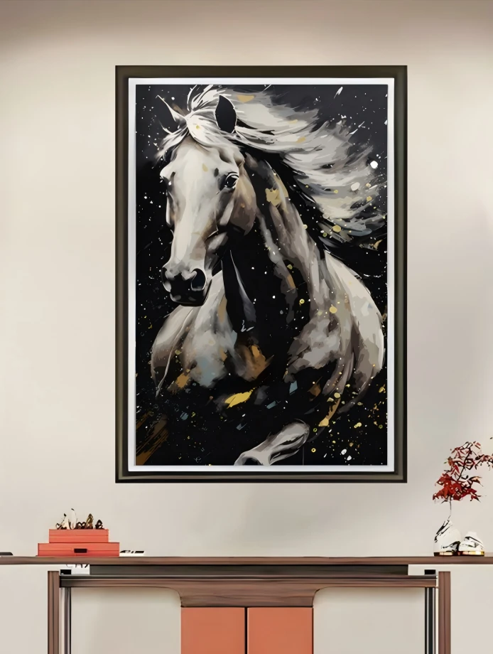C018一马当先三层立体描金框现代简约轻奢餐厅挂画走廊过道卧室画