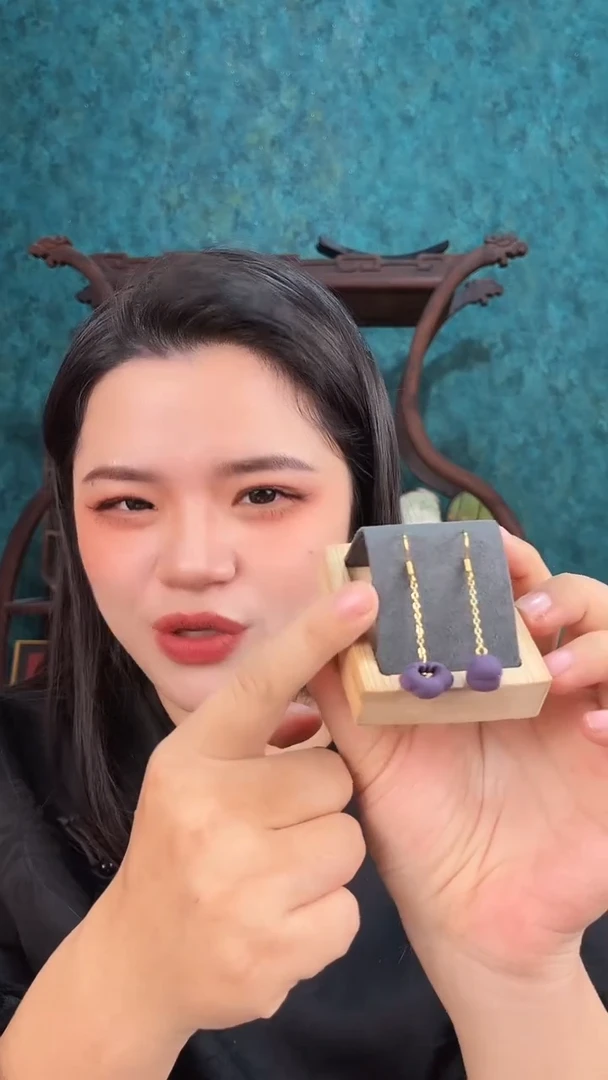 珠串紫气东来香方如意耳环一对