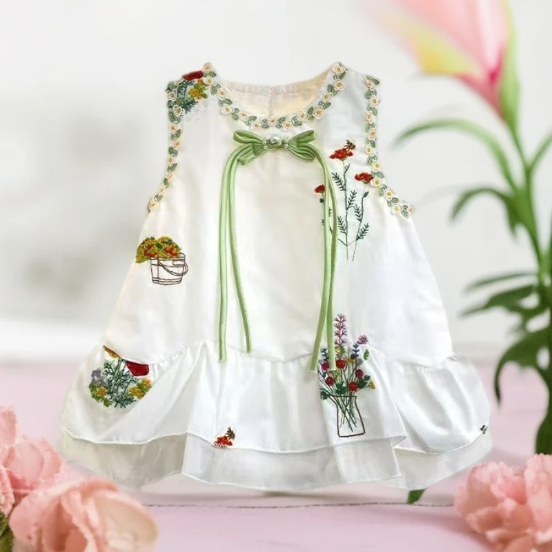 夏季柔云纱玲珑玉扣哈衣婴幼儿薄款无袖宽肩田园风三角爬爬服