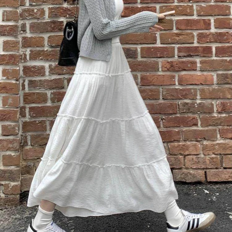 女夏季白色半身蛋糕裙中长款2025新款梨型身材显瘦气质a字裙半裙