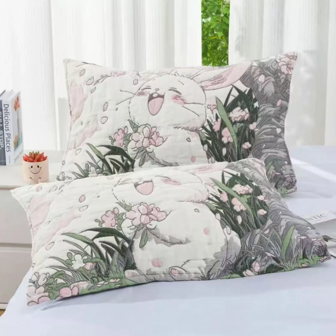 【樱花兔】52*78cm  高端全棉舒适亲肤枕巾一对装