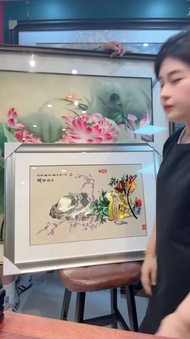 刺绣狗*理非遗苏绣手工刺绣荷花方框买一送一