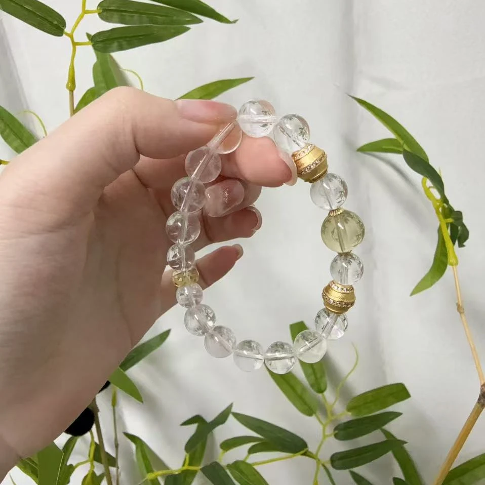 天然白水晶+黄水晶玉女手链转米桶富贵显白时尚女款手链