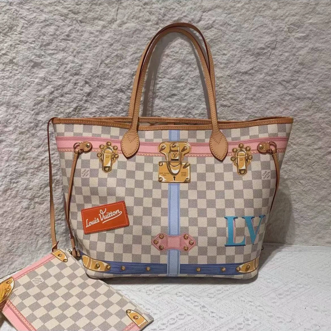 95新 LouisVuitton/路易威登 宫廷款中号白棋盘  neverfull 托特