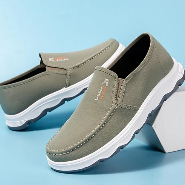 休闲男鞋秋季新款中老年爸爸鞋透气单鞋软底防滑一脚蹬低帮布鞋