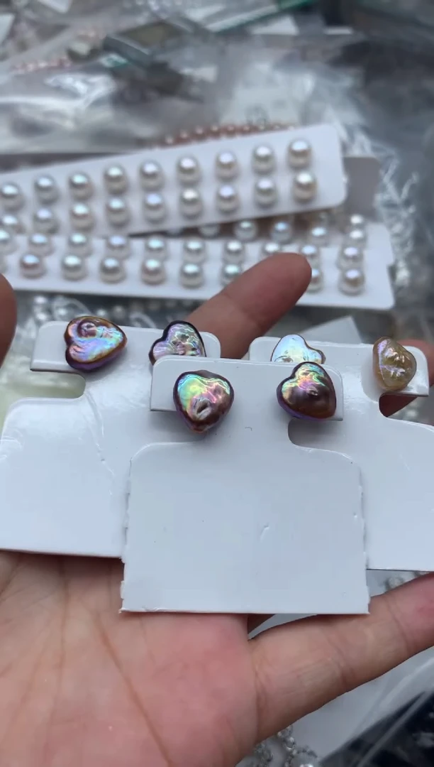 银S925镶嵌耳钉淡水珍珠多样性发其一，非无暇