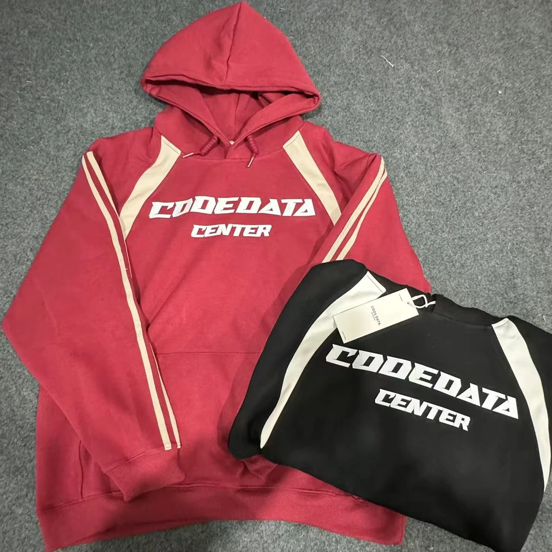 条纹插肩“codedata”连帽卫衣