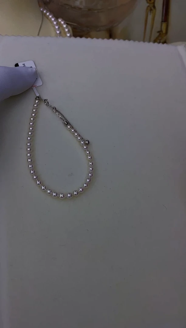 银S925镶嵌akoya手链海水珍珠3.5-4mm