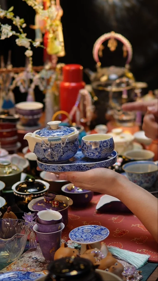 【闪购商品】万花手抓壶+壶承+杯