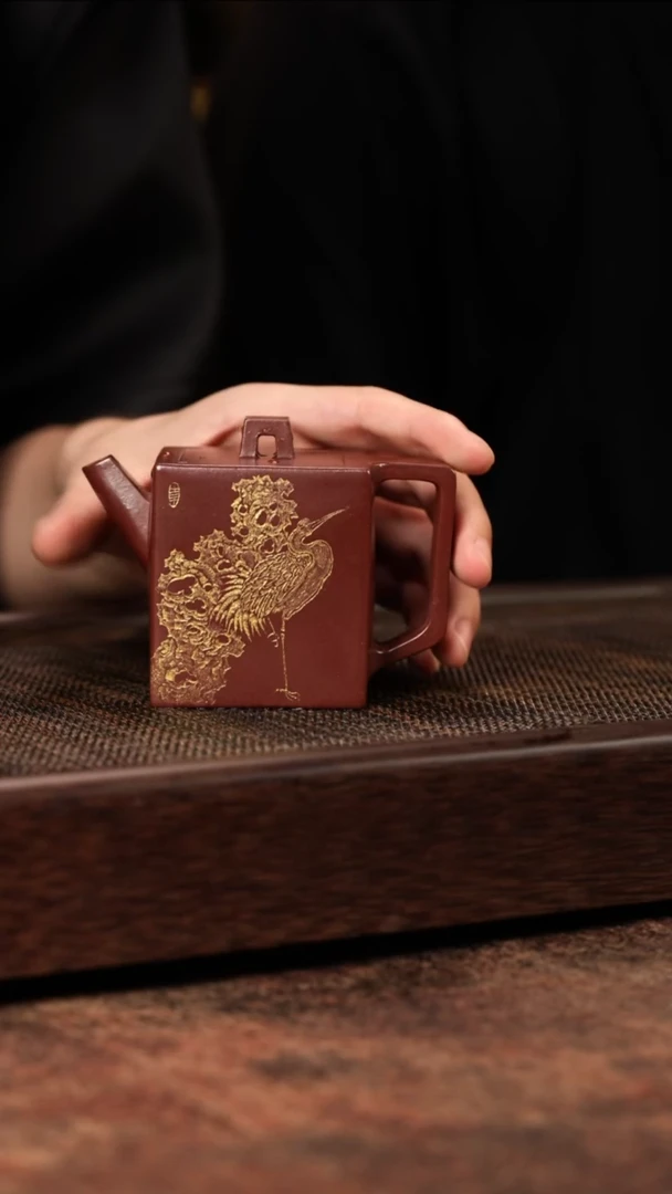 茶壶紫砂仙鹤四方底槽清