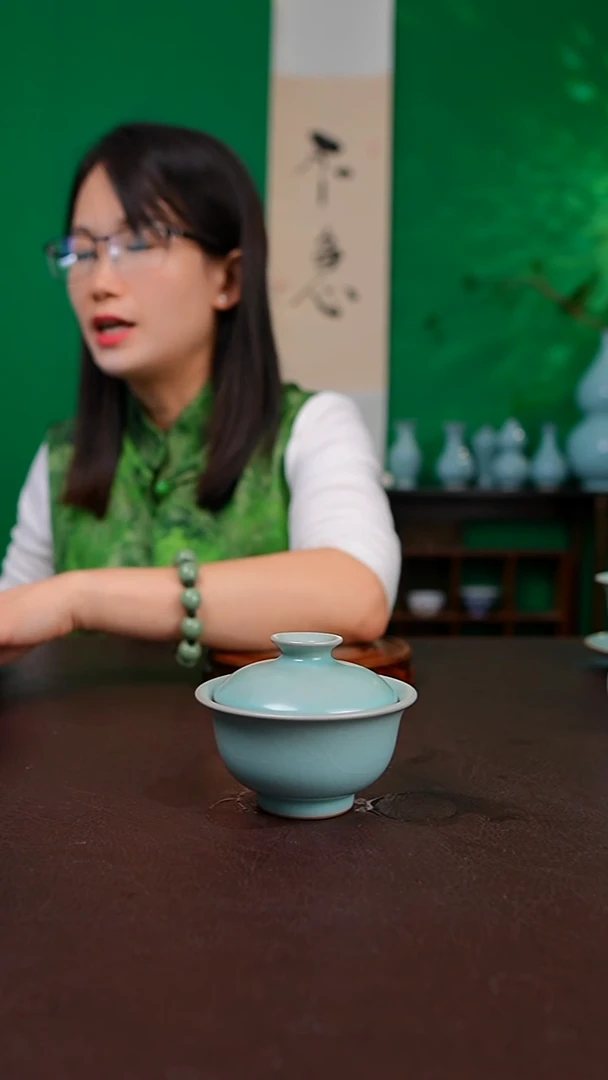 仿古二才压手盖碗不完美 简装