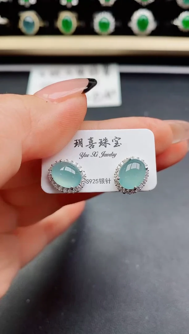 翡翠银S925镶嵌耳饰508050