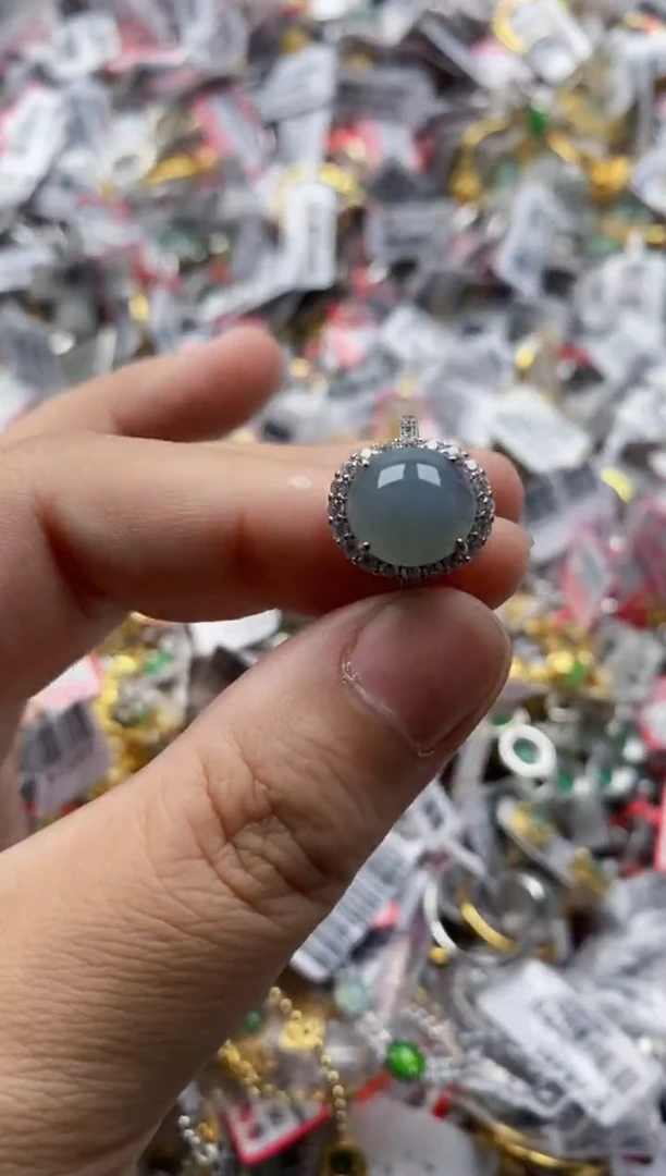 翡翠戒指银S925镶嵌5555---5