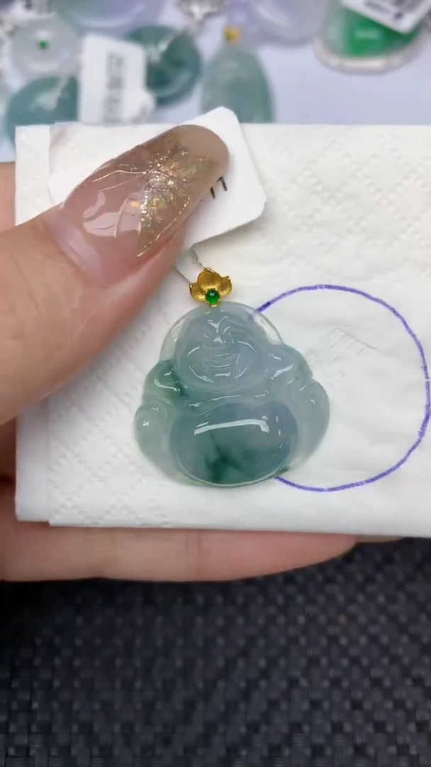 颈饰18K金镶嵌翡翠天然缅甸翡翠a货百元以上9元证书费自理