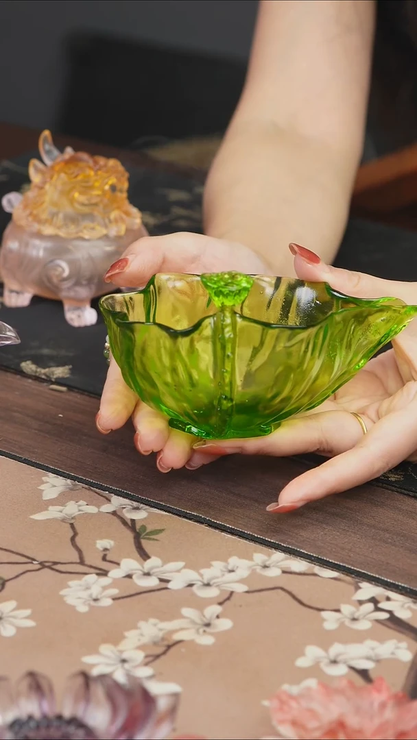 手工艺品琉璃绿色荷花公道