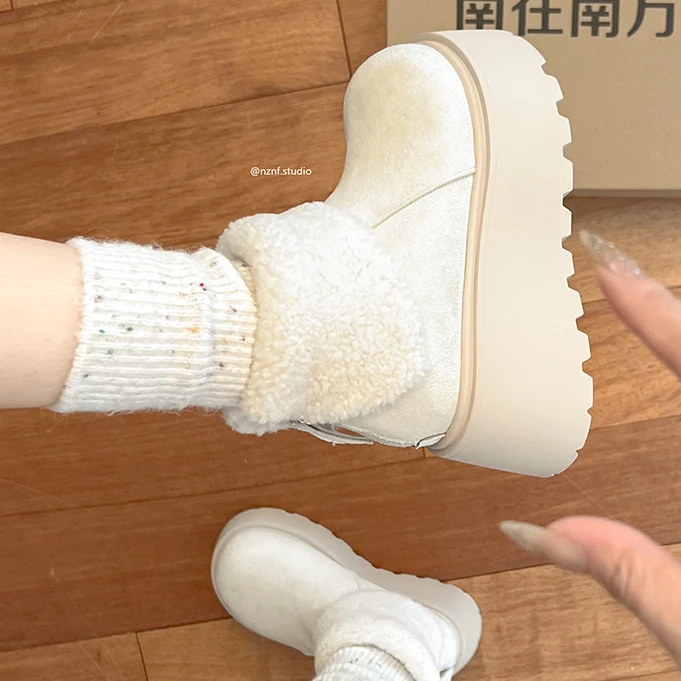 【宝藏好物】白色加绒加厚厚底雪地靴女款2025新款冬季保暖防滑棉鞋