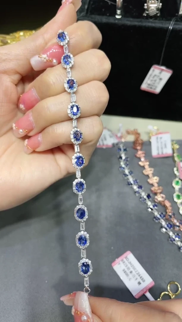 S925银镶嵌蓝宝石手链