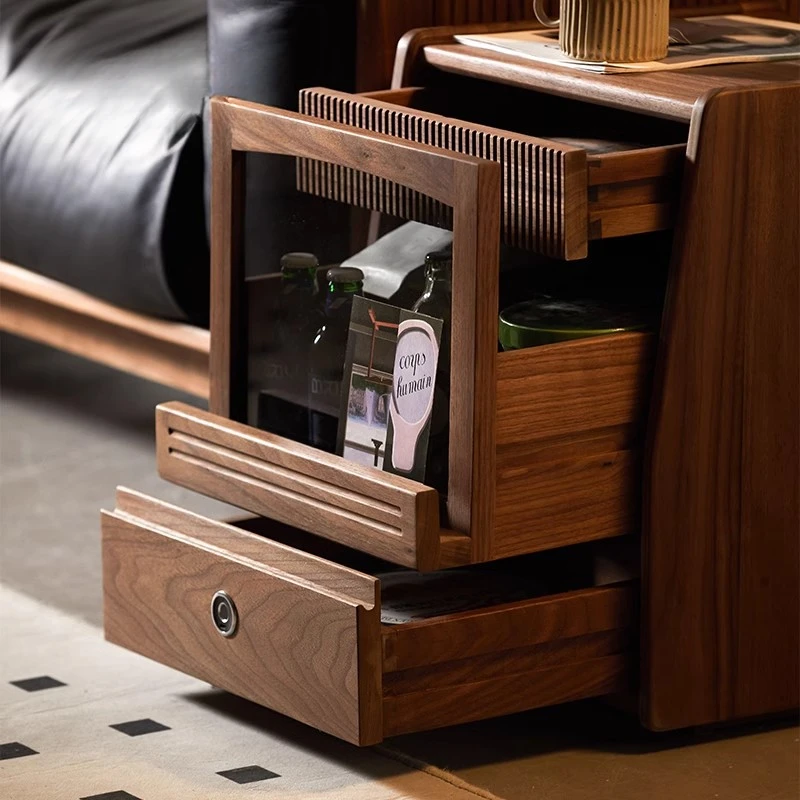 北美黑胡桃美式轻奢木床头柜大容量收纳