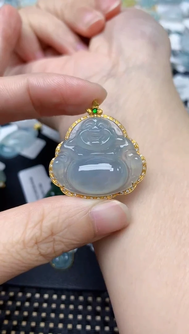 颈饰18K金镶嵌翡翠天然缅甸A货翡翠