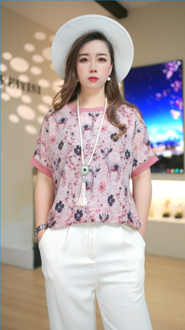 夏季爆款休闲宽松透气凉爽气质花洋气时尚减龄显瘦设计感上衣夏装