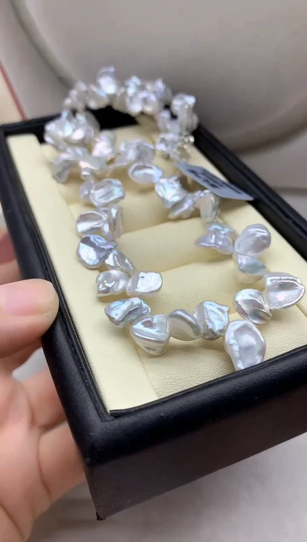 颈饰银S925镶嵌淡水珍珠海*@项链