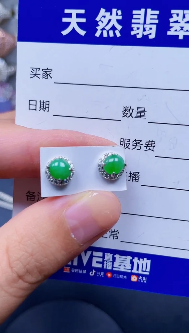 银S925镶嵌翡翠耳饰383
