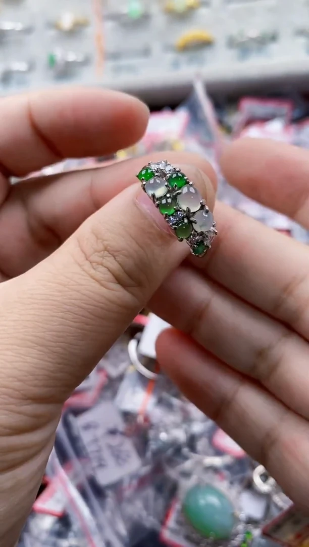 翡翠戒指银S925镶嵌14-14--3