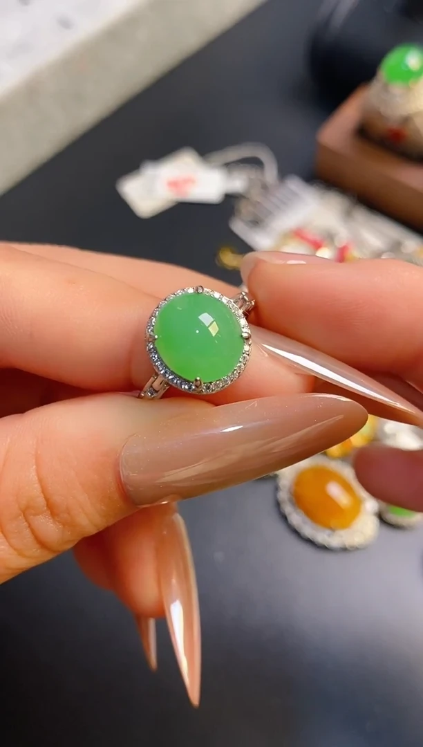 银S925镶嵌戒指翡翠天然